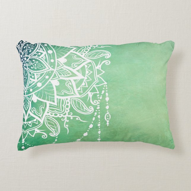 Elegante  Zen Mandala Rosette Groene tinten Accent Kussen (Voorkant)