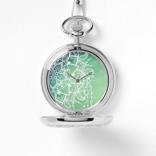 Elegante  Zen Mandala Rosette Groene tinten Horloge (Voorkant)