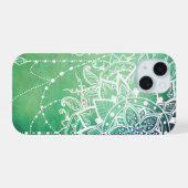 Elegante  Zen Mandala Rosette Groene tinten iPhone 15 Case (Achterkant horizontaal)