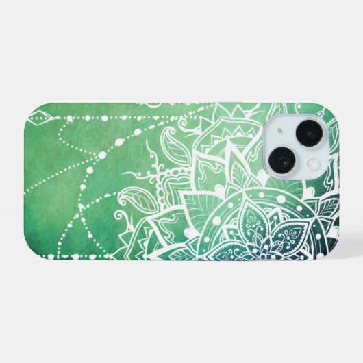 Elegante Zen Mandala Rosette Groene tinten iPhone 15 Case (Achterkant horizontaal)
