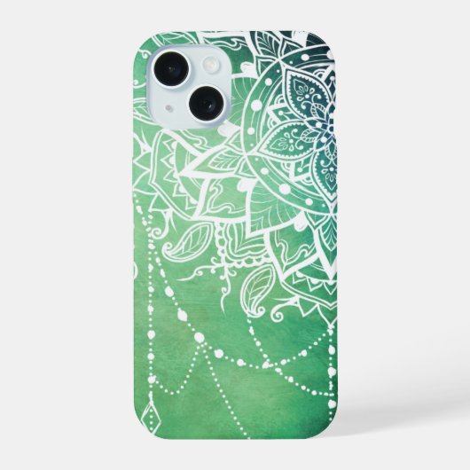Elegante  Zen Mandala Rosette Groene tinten iPhone 15 Case (Achterkant)