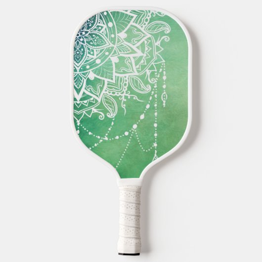 Elegante  Zen Mandala Rosette Groene tinten Pickleball Paddle (Achterkant)