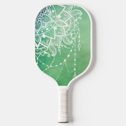 Elegante  Zen Mandala Rosette Groene tinten Pickleball Paddle (Voorkant)