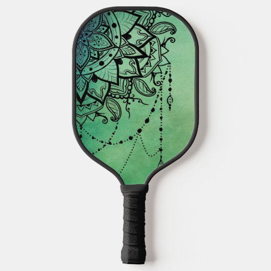 Elegante  Zen Mandala Rosette Groene tinten Pickleball Paddle (Achterkant)