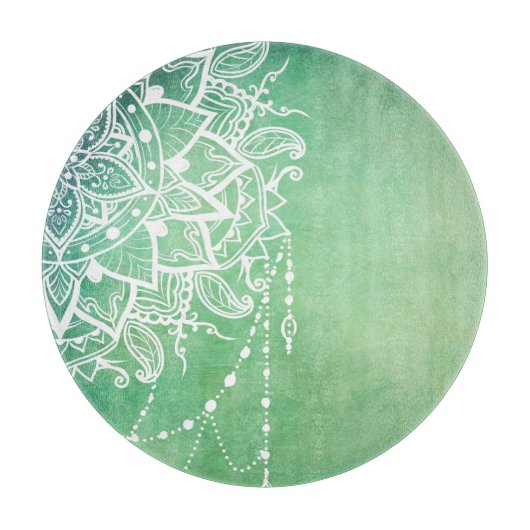 Elegante  Zen Mandala Rosette Groene tinten Snijplank (Voorkant)