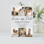 Elegante zes foto's collage moderne script grijs save the date (Staand voorkant)