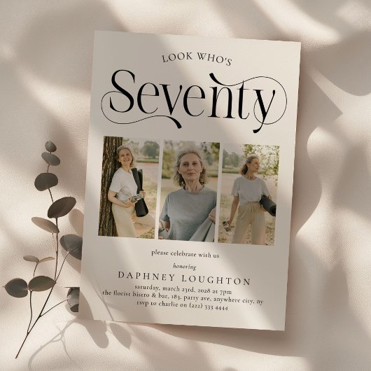 Elegante ZEVENTIG 3 foto collage 70ste verjaardag Kaart
