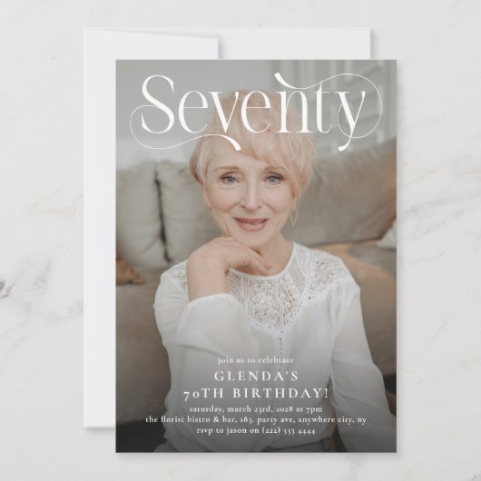 Elegante zeventig foto 70ste verjaardagsfeest kaart (Voorkant)