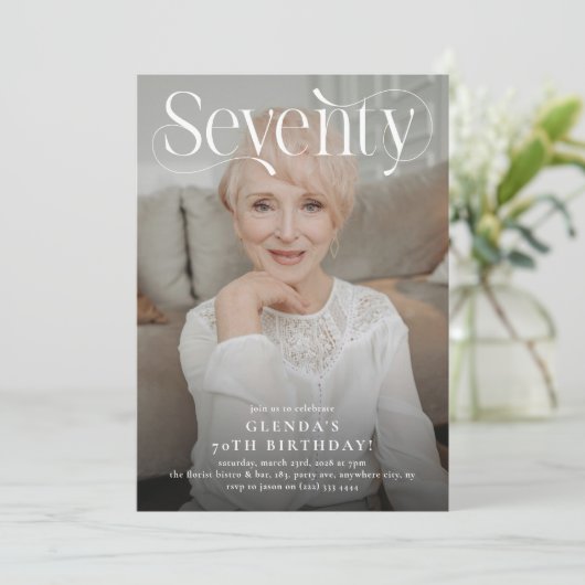 Elegante zeventig foto 70ste verjaardagsfeest kaart (Staand voorkant)
