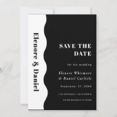 Elegante zijgolf zwart-wit foto bruiloft save the date (Voorkant)