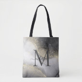 Elegante Zilver en Gouden Monogram Naam Tote Bag (Voorkant)