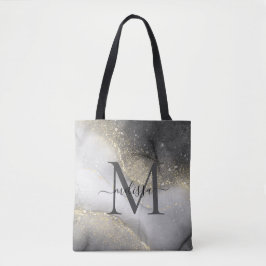 Elegante Zilver en Gouden Monogram Naam Tote Bag