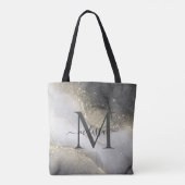 Elegante Zilver en Gouden Monogram Naam Tote Bag (Achterkant)