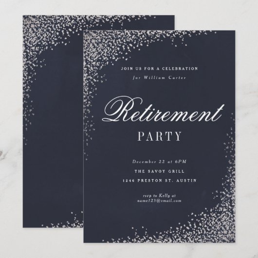 Elegante Zilver Folie Script Pensioenfeest Kaart (Voorkant / Achterkant)