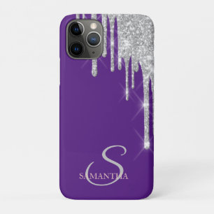 Elegante Zilver Glitter Druppels Paars Case-Mate iPhone Case