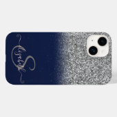 Elegante Zilver Glitter Ombre, Marineblauw Monogra Case-Mate iPhone Case (Achterkant (horizontaal))
