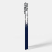 Elegante Zilver Glitter Ombre, Marineblauw Monogra Case-Mate iPhone Case (Achterkant / Links)