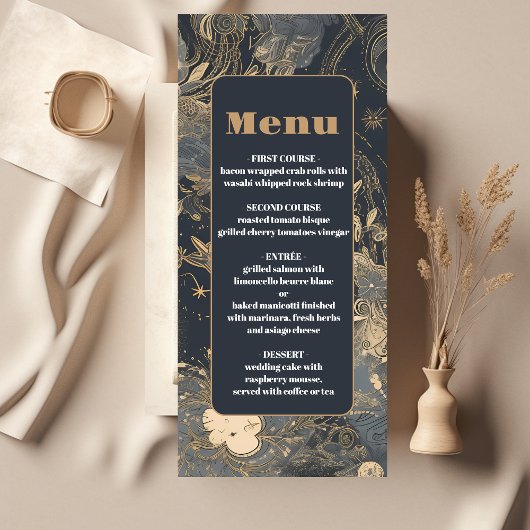 Elegante Zilver Goud Hemelse Bruiloft Menu