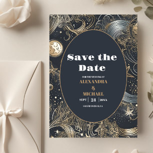 Elegante Zilver Gouden Hemelse Bruiloft Save The Date