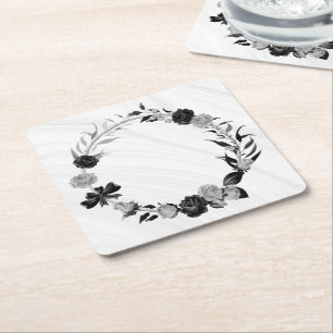 elegante zilver grijs & zwart bloemmotief kartonnen onderzetters