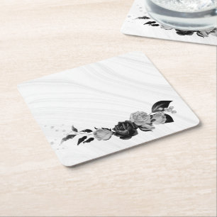 elegante zilver grijs & zwart bloemmotief kartonnen onderzetters
