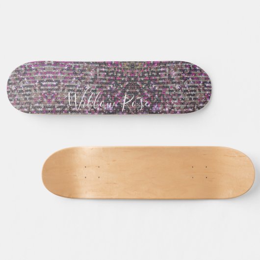 Elegante Zilver roze witte kristallen pakking Persoonlijk Skateboard (Horizontaal)
