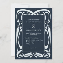 Elegante Zilverblauw op Blauwzwart Vintage Lint