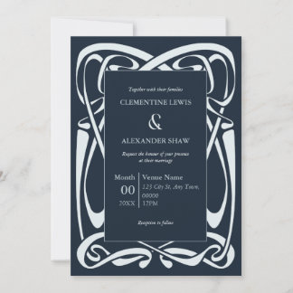 Elegante Zilverblauw op Blauwzwart Vintage Lint Kaart