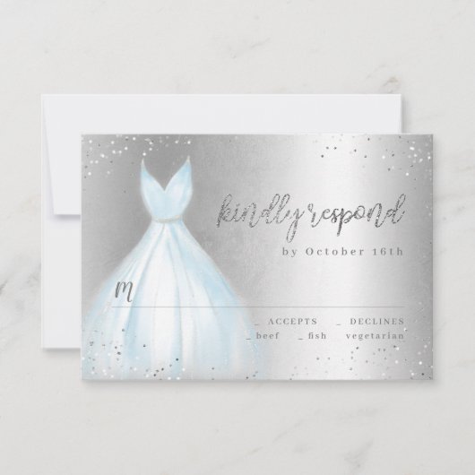 Elegante zilverblauwe jurk quinceañera RSVP (Voorkant)
