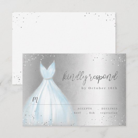 Elegante zilverblauwe jurk quinceañera RSVP (Voorkant / Achterkant)