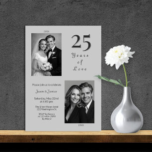 Elegante Zilveren 25e Verjaardagsuitnodiging Kaart