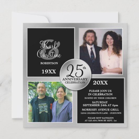 Elegante zilveren 25e verjaardagsuitnodigingen kaart (Voorkant)