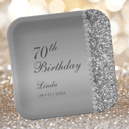 Elegante Zilveren 70e Verjaardag Papieren Bordje