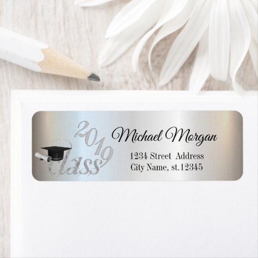 Elegante zilveren afstuderen etiket (Insitu)