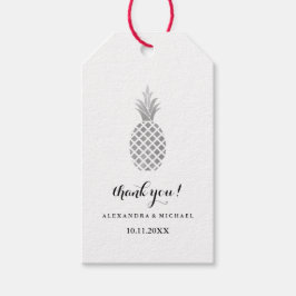 Elegante zilveren ananas bruiloft cadeaulabel