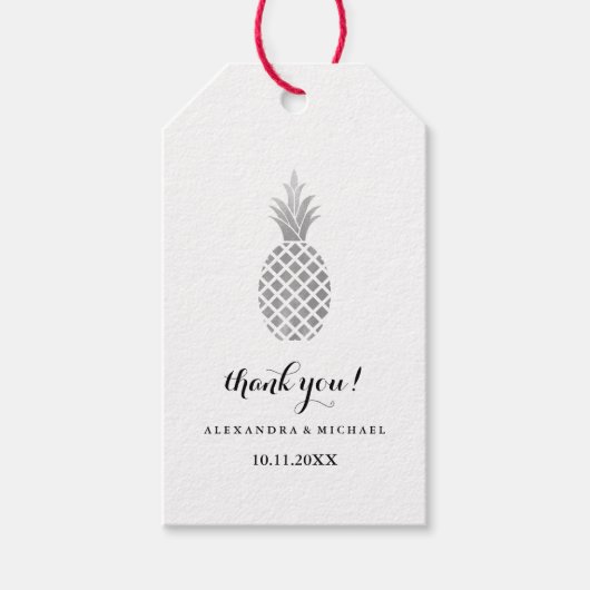Elegante zilveren ananas bruiloft cadeaulabel (Voorkant)