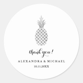 Elegante zilveren ananas bruiloft dank u ronde sticker