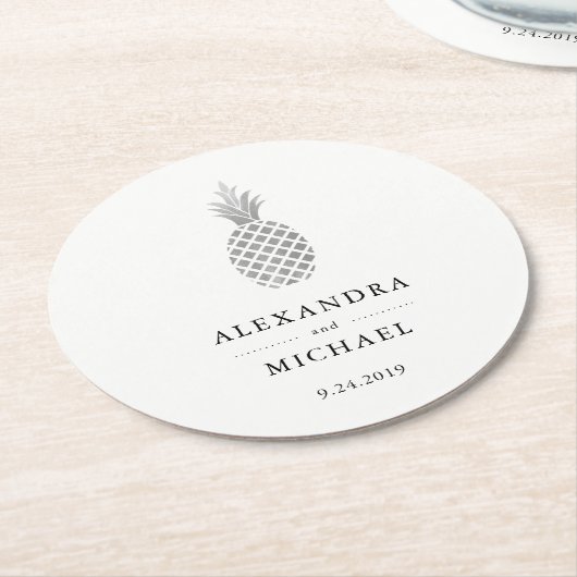 Elegante zilveren ananas bruiloft ronde kartonnen onderzetter (Gebogen)