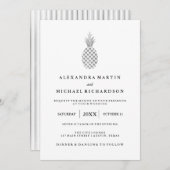 Elegante zilveren ananas bruiloft uitnodiging (Voorkant / Achterkant)