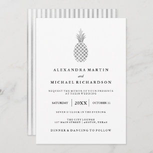 Elegante zilveren ananas bruiloft uitnodiging