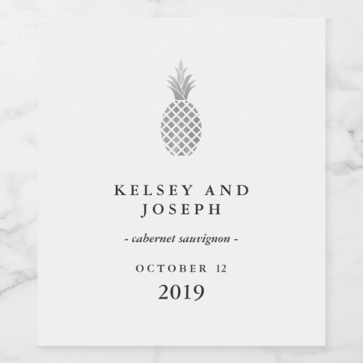 Elegante zilveren ananas wijn etiket (Enkel label)