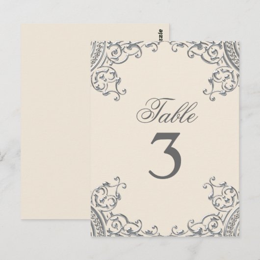 Elegante zilveren Beige Trouwtafel Kaarten (Voorkant / Achterkant)