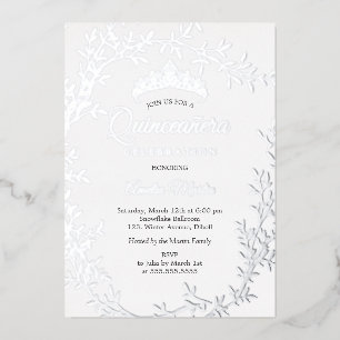 Elegante zilveren blad krans Quinceanera Folie Uitnodiging