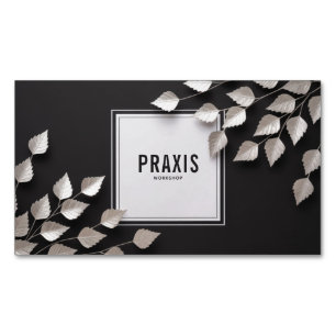 Elegante Zilveren Blad Tak Minimalistische Zwarte Magnetisch Visitekaartje