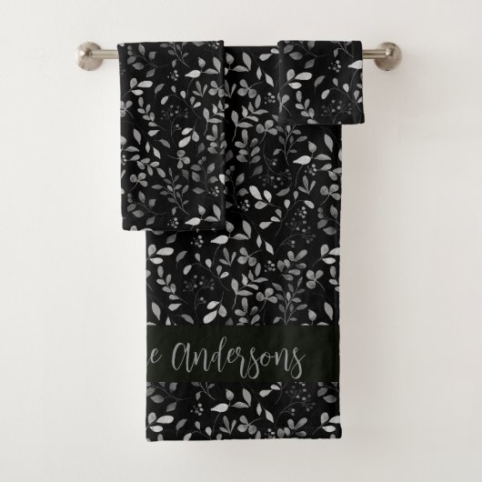 Elegante zilveren bladeren Print op witte familien Bad Handdoek (Insitu)