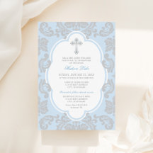 Elegante zilveren blauwe damast baby jongen doop
