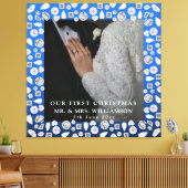 Elegante zilveren blauwe hart diamant eerste kerst canvas afdruk (Insitu (Woonkamer))