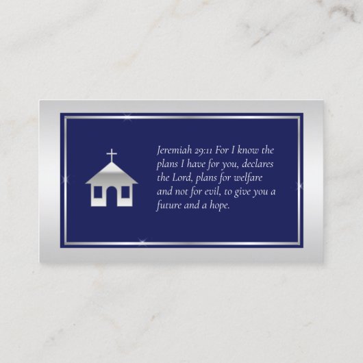 Elegante zilveren blauwe kerk pastoor priester visitekaartje (Achterkant)