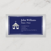 Elegante zilveren blauwe kerk pastoor priester visitekaartje (Voorkant)
