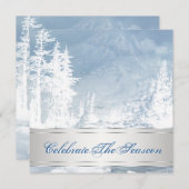 Elegante zilveren blauwe kerstfeestuitnodigingen kaart (Voorkant / Achterkant)